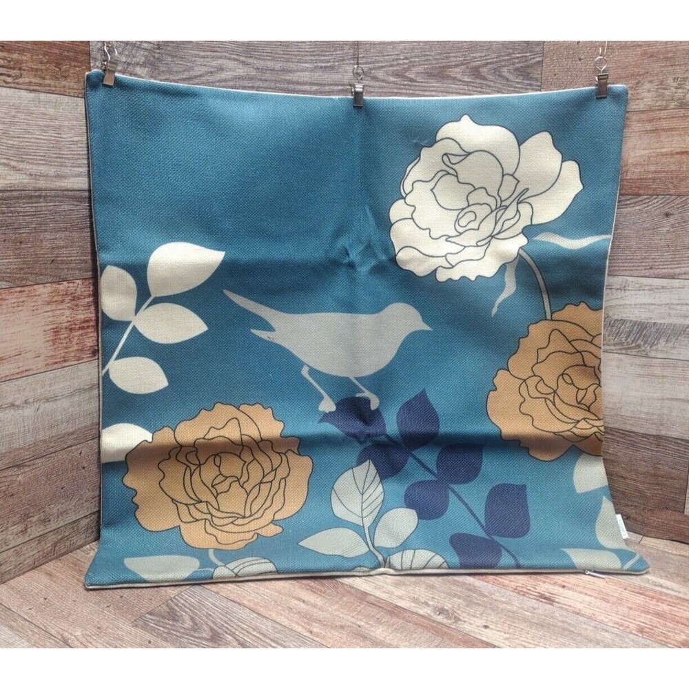 Square 18X18 inch Throw Pillow Zip Up Cover Single Blue Flower Bird Design